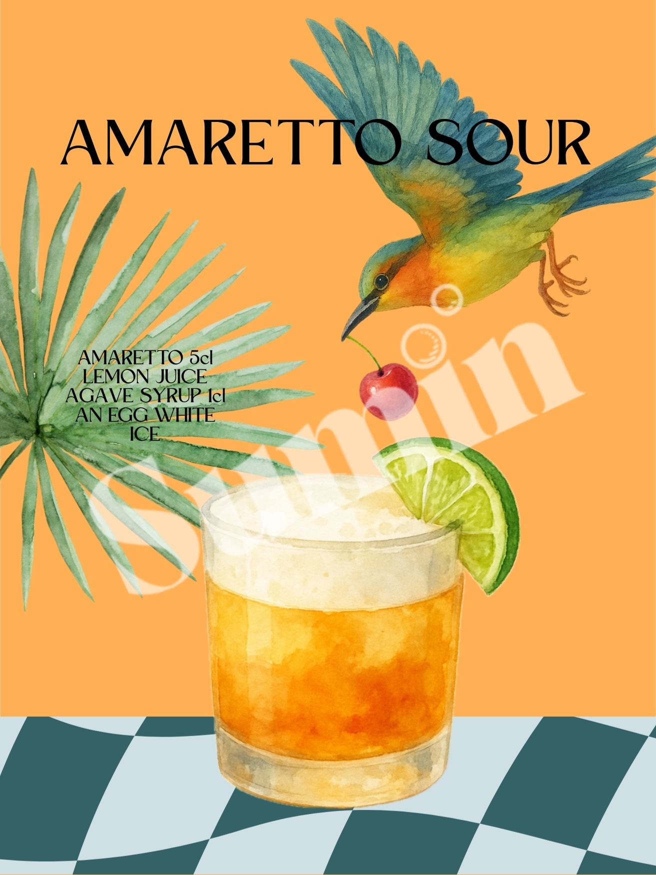 Amaretto Sour kokteiliposter (trükifail)