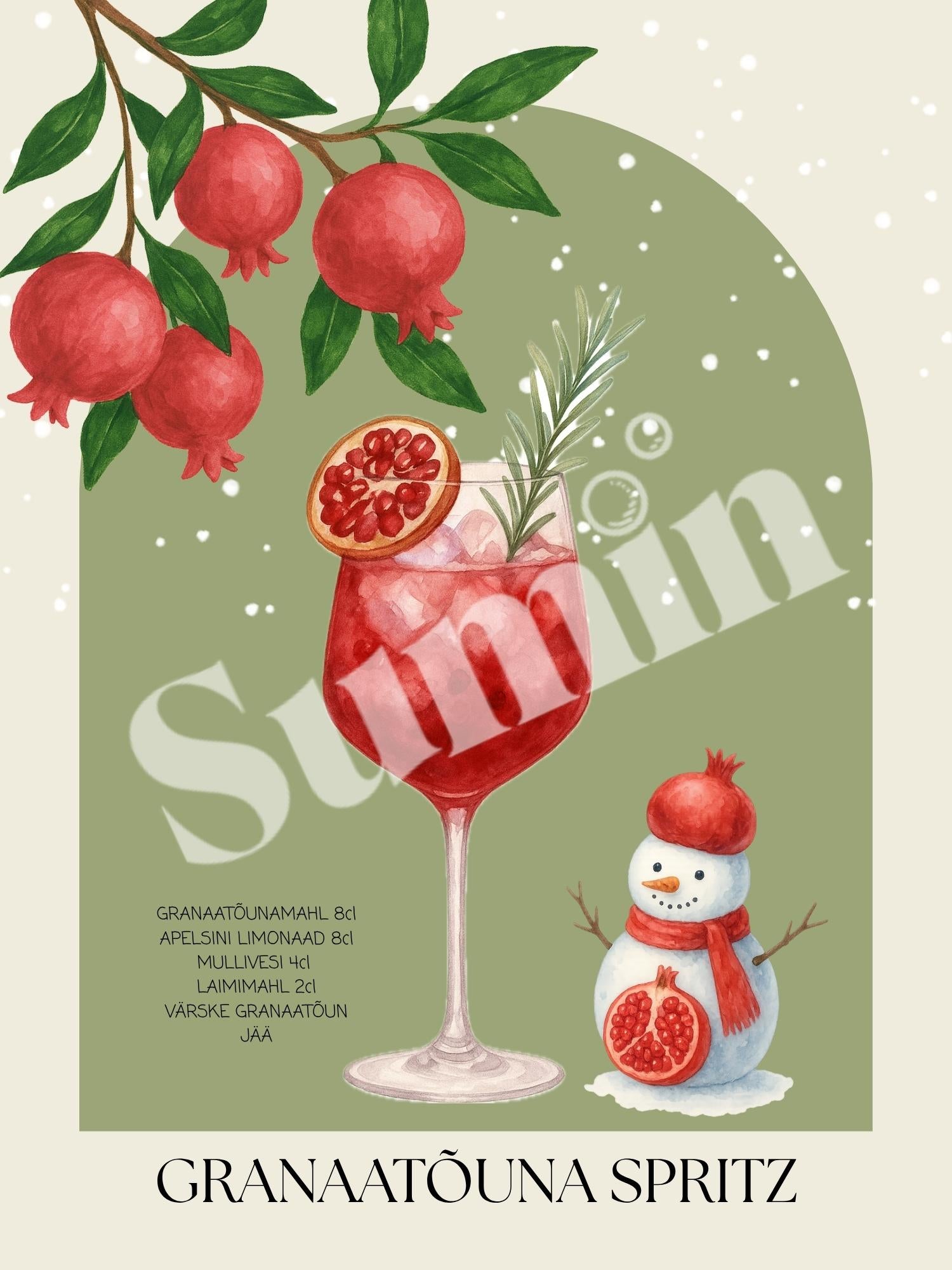 Granaatõuna Spritz kokteiliposter (trükifail)