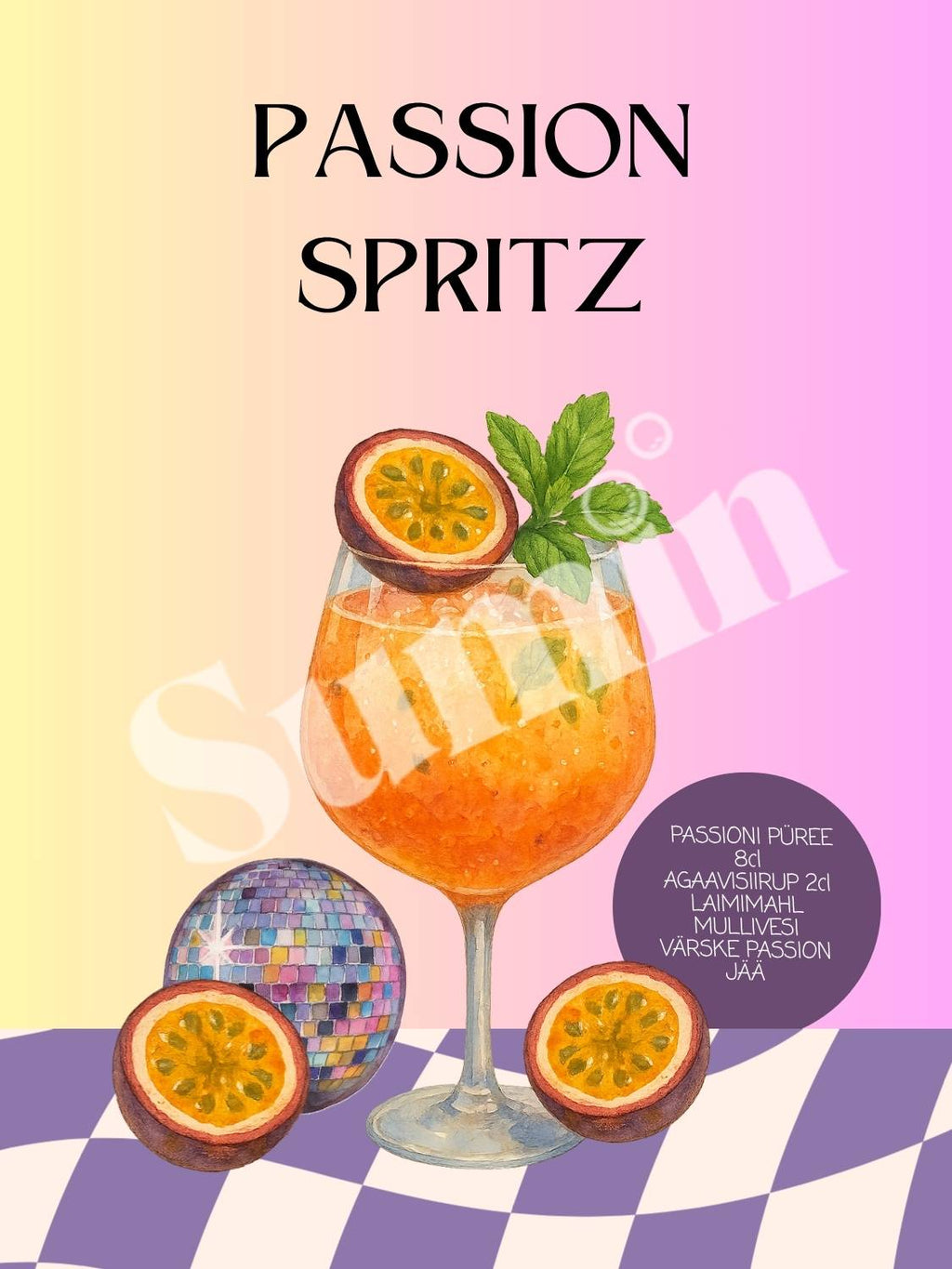 Uus! Passion Spritz kokteiliposter (trükifail)