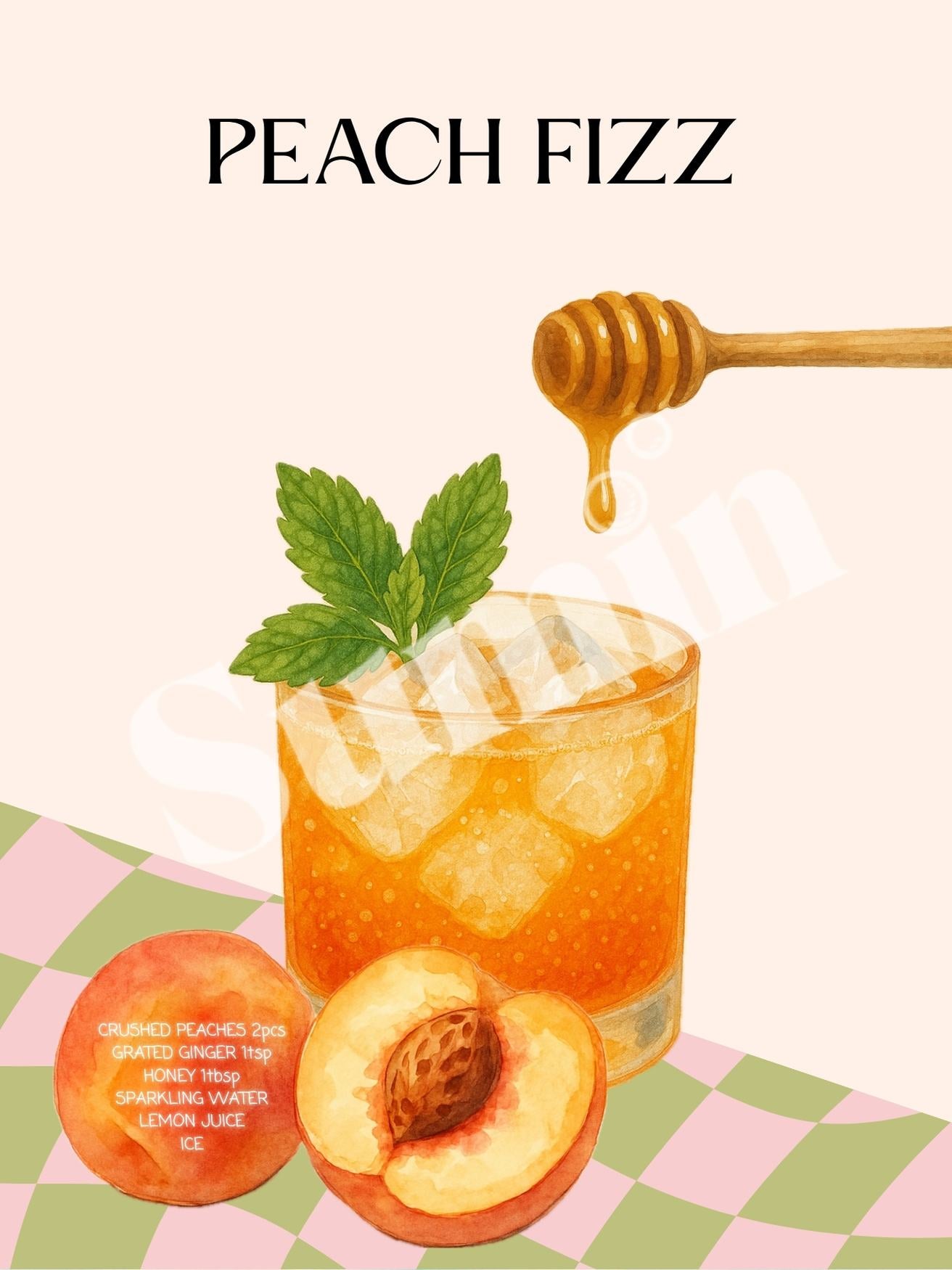 Virsiku Fizz kokteiliposter (trükifail)