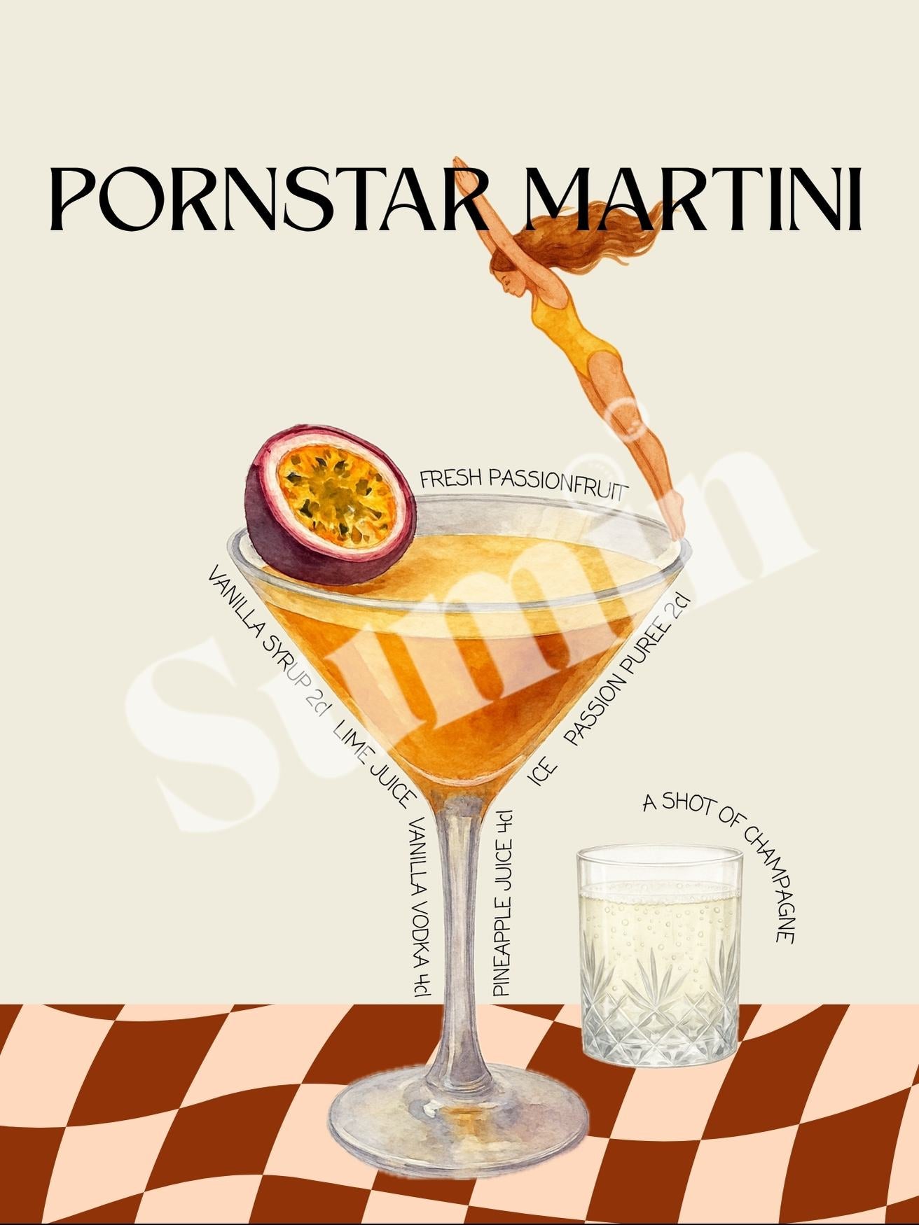 Pornstar Martini kokteiliposter (trükifail)