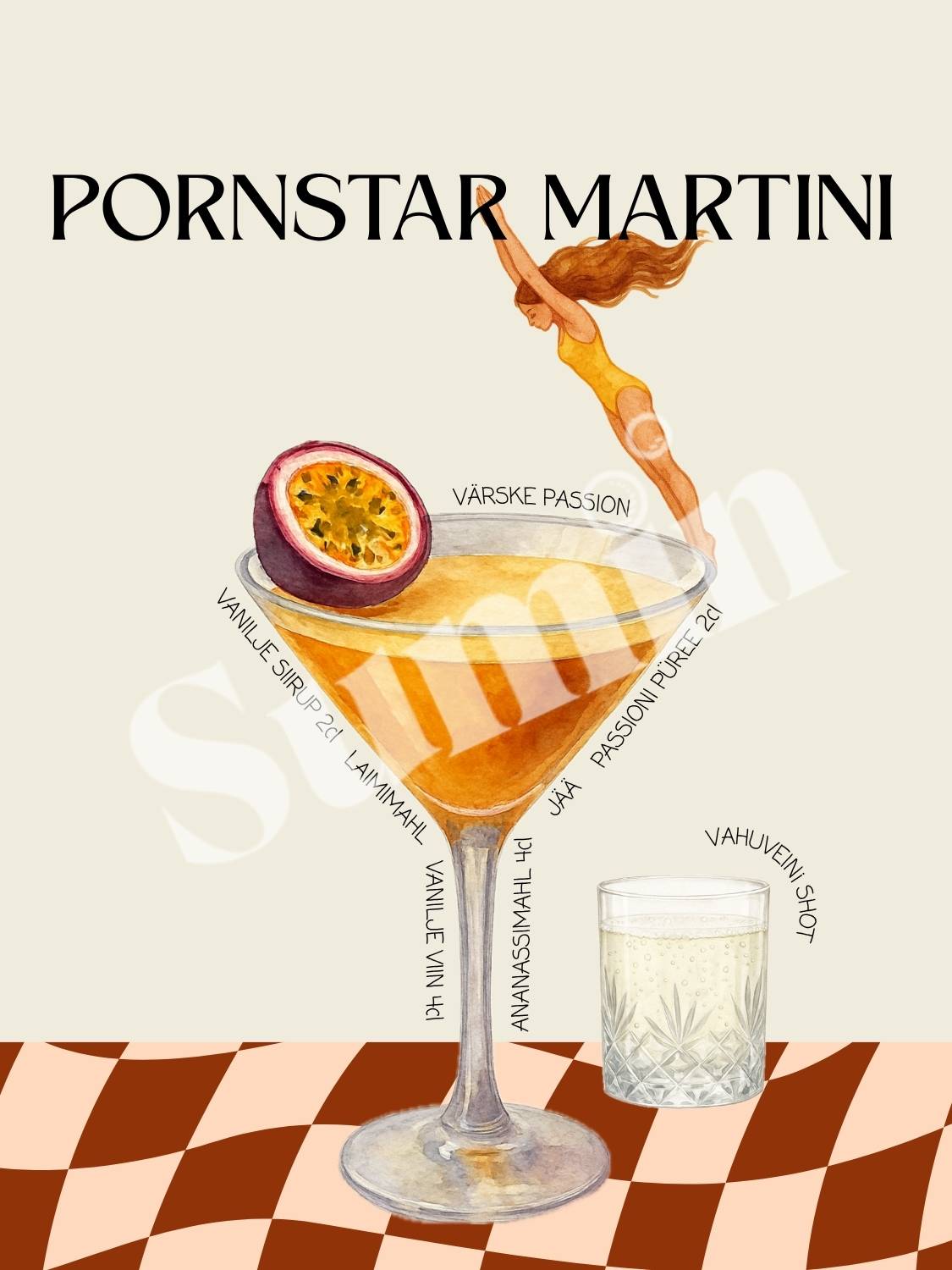 Pornstar Martini kokteiliposter (trükifail)