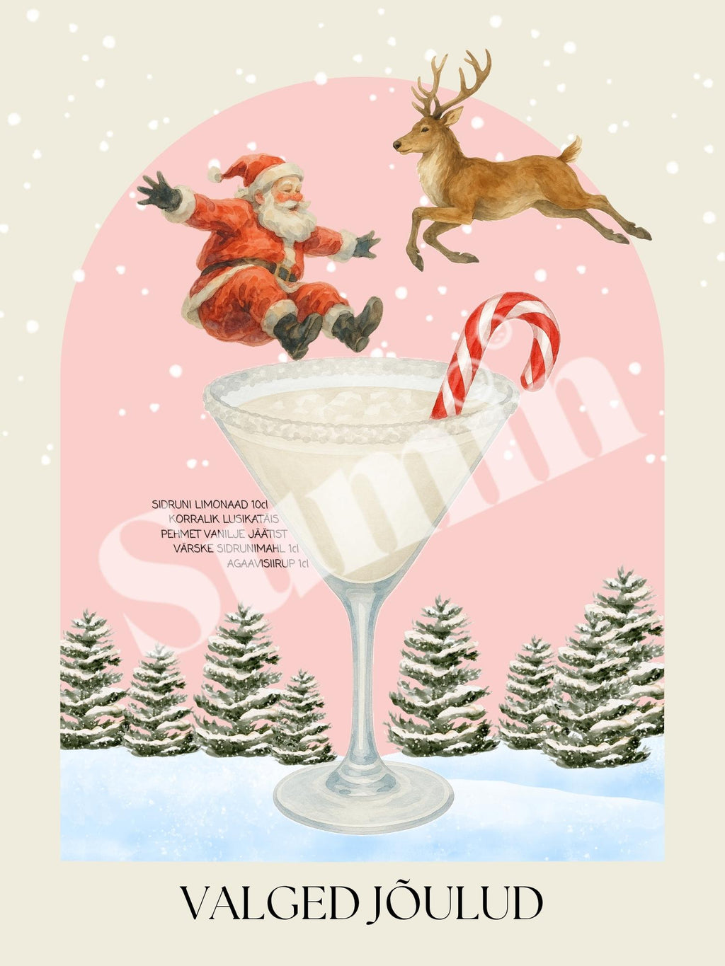 Valged Jõulud kokteiliposter (trükifail)